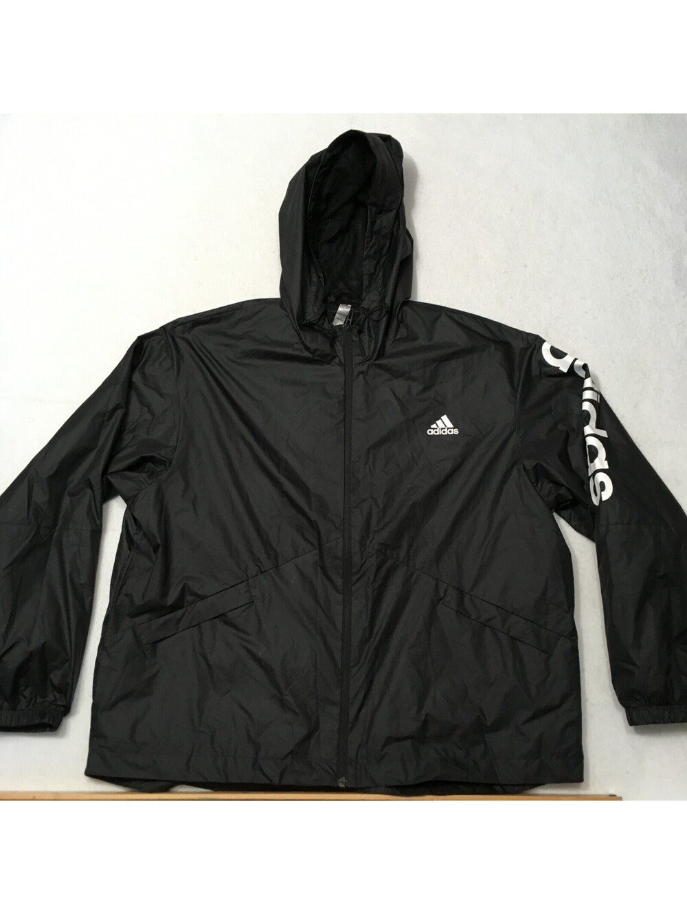 Adidas Jacket HOODED LARGE Black Primegreen SPELLOUT SLEEVES Windbreaker MESH